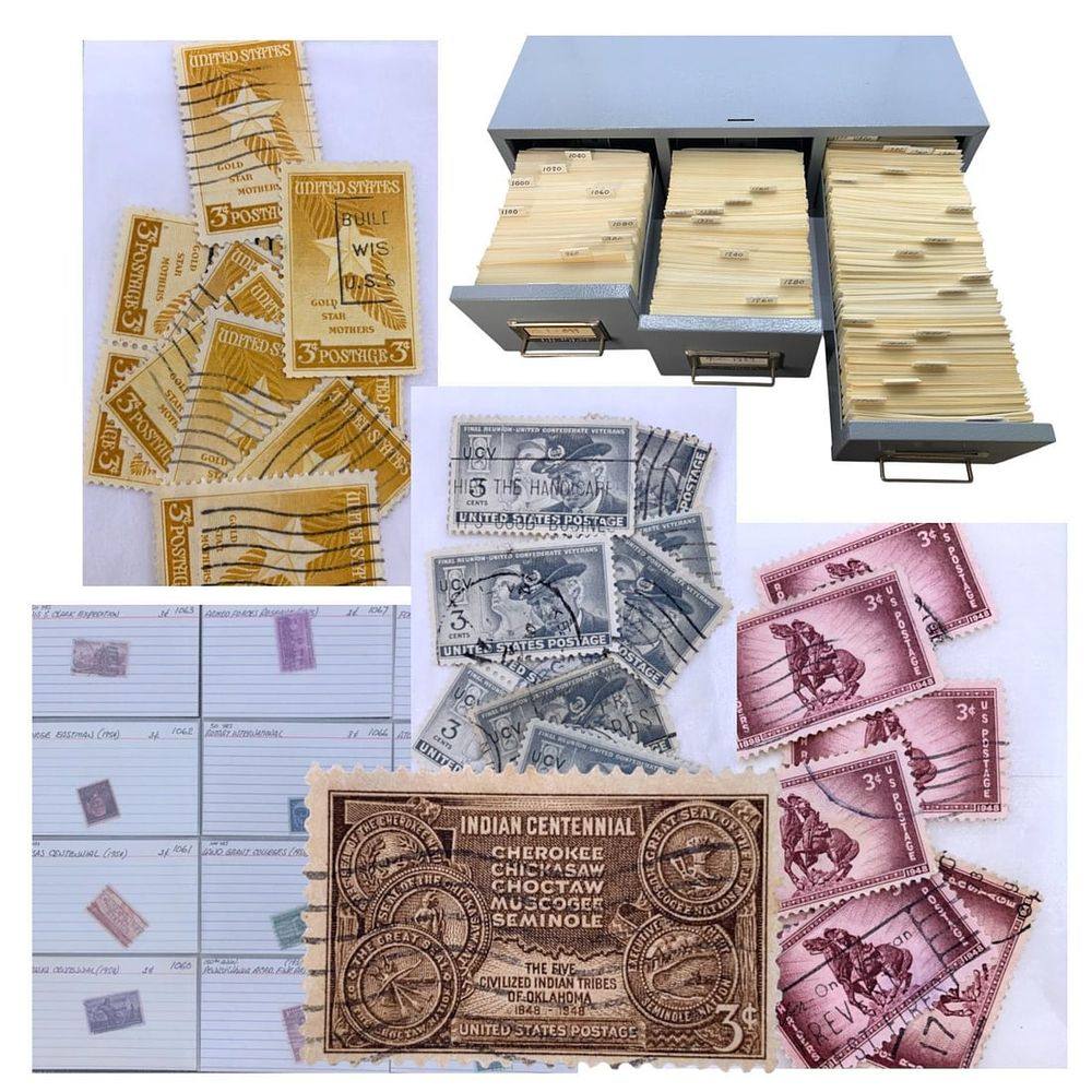 Lot 424: 5000+ Vintage US Postage Stamps in 3 Drawer Metal Storage Cabinet