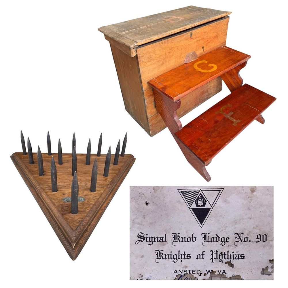 Lot 430: Antique Knights of Pythias Initiation Spikes of Steel Psychological Ritual Box, Steps and Spikes
