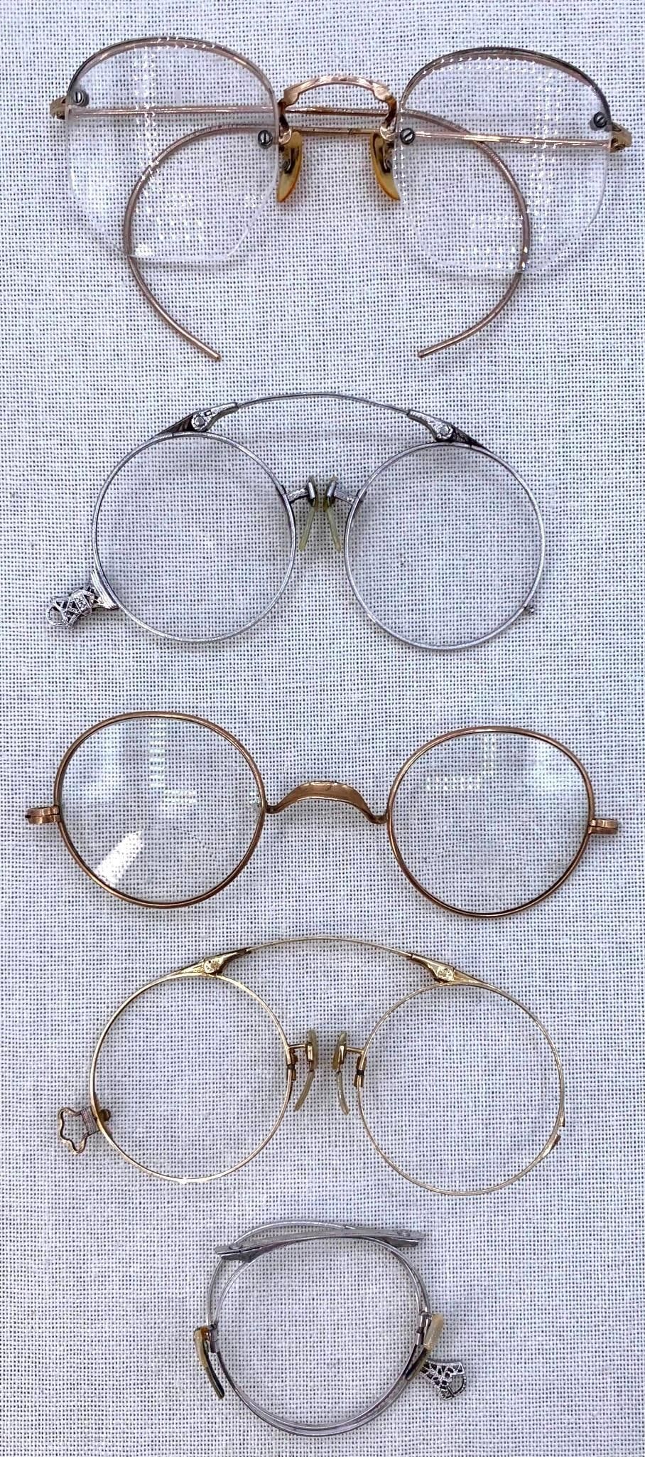 Lot 432: 5 Antique to Vintage Folding Pince Nez, Spectacle, Eyeglass Collection