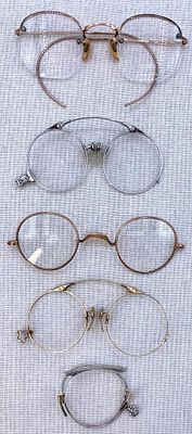 5 Antique to Vintage Folding Pince Nez, Spectacle, Eyeglass Collection. One pair of early 