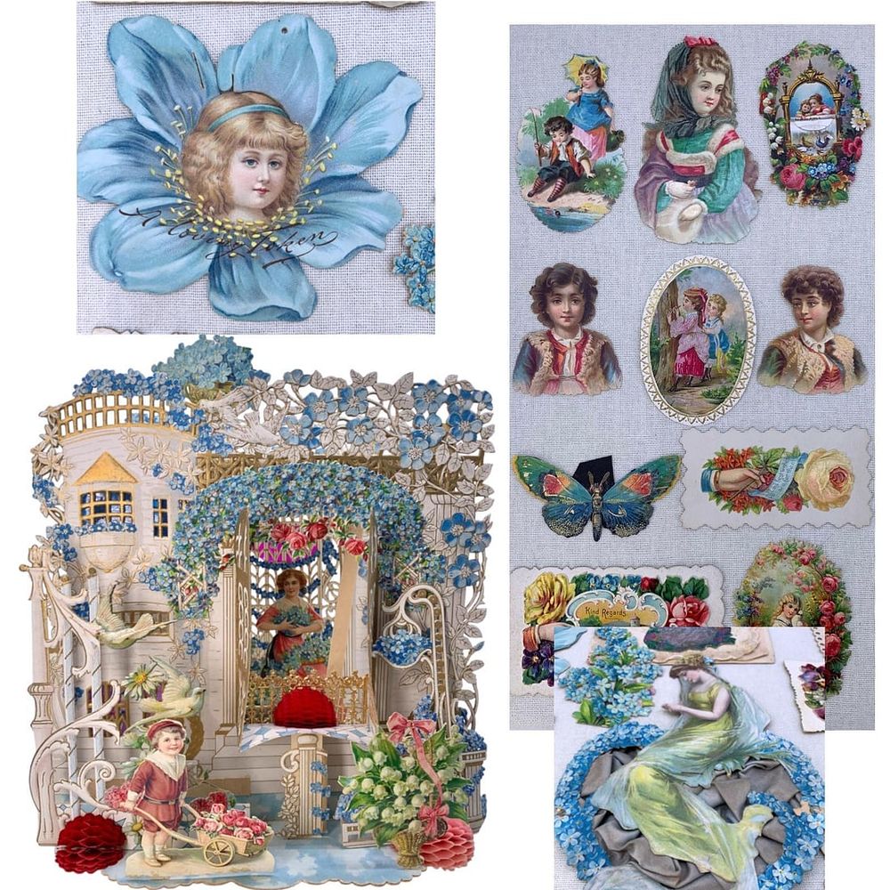 Lot 444: 34 pc Antique German Best Wishes Pop Up Vignette Card, Valentines and Victorian Scrap Collection