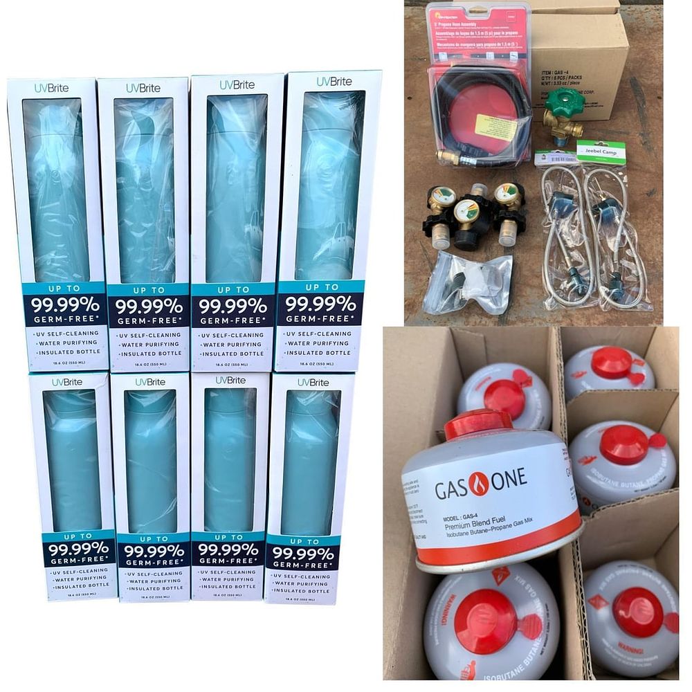 Lot 459: Large Survivalist, Camping, Homesteading UV Self Cleaning H20 Bottles, Cooking/Heating Fuel