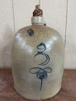 Cobalt Bee Salt Glazed Beehive Jug. 14 inches tall. A salt-glazed stoneware jug of ovoid or 