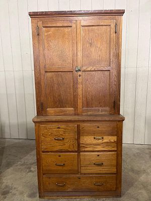 American Mission Oak Library Cabinet. 78 x 37.5 x 17 inches. This two piece library or office 