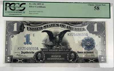 1899 $1 Silver Certificate PCGS 58. A United States Series of 1899 $1 Silver Certificate 