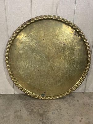 Indian Hand Chased Brass Tray. 30.5 inches in diameter. This large Indian decorative tray is 