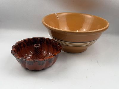 Stoneware Bowl & Mold. Mixing bowl diameter: 12.5 inches Mixing bowl height: 6.25 inches Cake 
