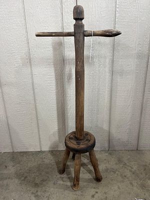 T-Handle Wood Boring Tool. 35 inches tall. An T-handle manual boring tool, likely a large-scale 