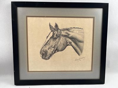 Roanne Denny, Horse Profile, Graphite. 20 x 17.5 inches. Artist-signed pencil drawing. Graphite 