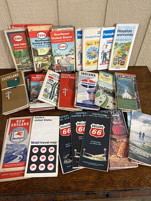Oil Company & State Road Maps. A collection of original fold-out paper road maps and travel 
