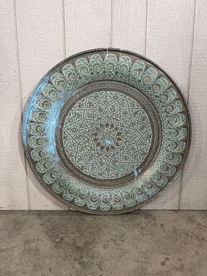 Maghribi Engraved Yellow Metal Tray 20C. 30.5 inches. A large circular tray of heavy yellow 