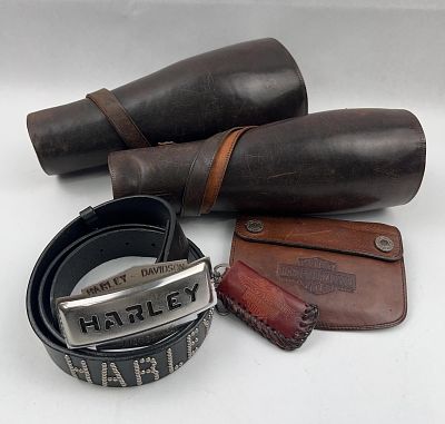 Harley-Davidson Leather Accessories. Leggings Height: 13 inches Belt Pouch Width: 6 inches Key 