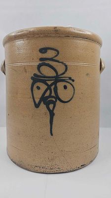 Stoneware Crock w/ Cobalt Bee Stinger. 39 in. Long, 10 in. Dia., 11 in. Cracked. An American 