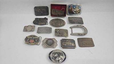 Collection of Vtg Belt Buckles. This collection of belt buckles features a variety of themes 