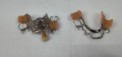 Pair Vtg Removable Dental Prosthetics. Two removable partial dentures, one maxillary (upper) and 