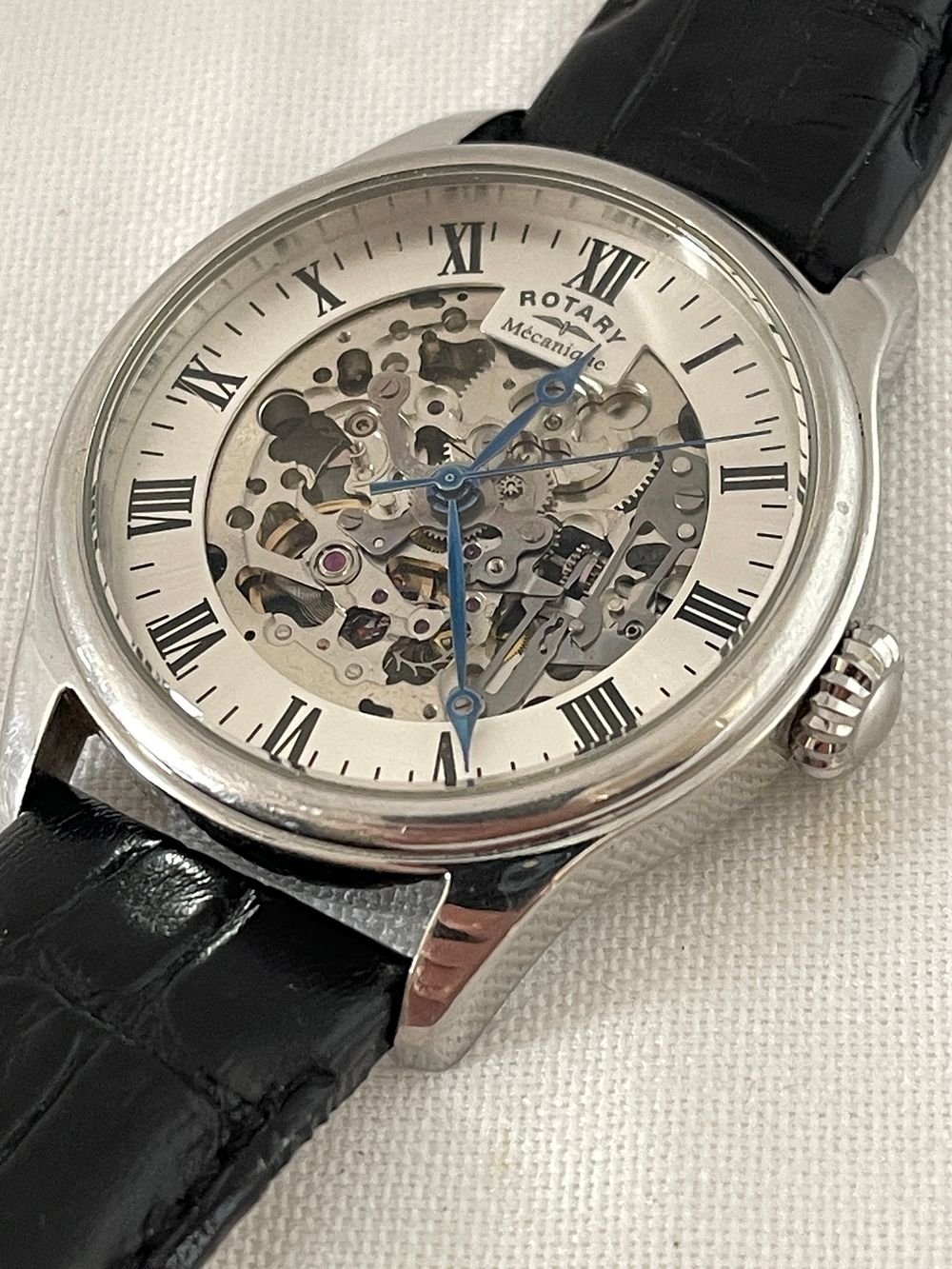 Lot 175: Rotary Automatic men’s skeleton watch ex demo, working.