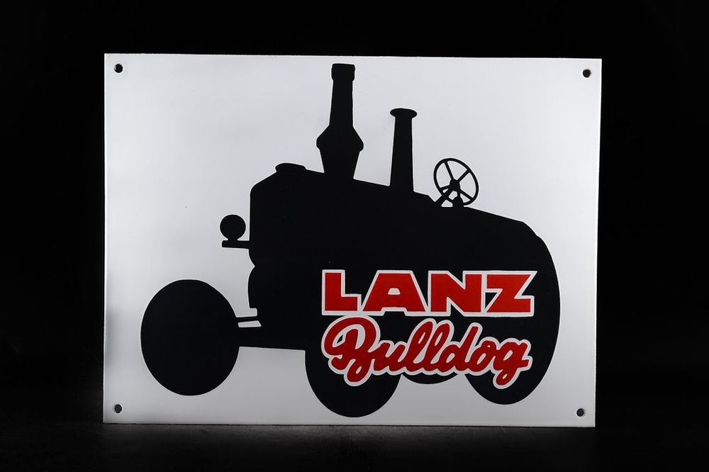 Lot 156: Sign - Heinrich Lanz AG - Lanz Blldog tractor company!; 400mm; enamel