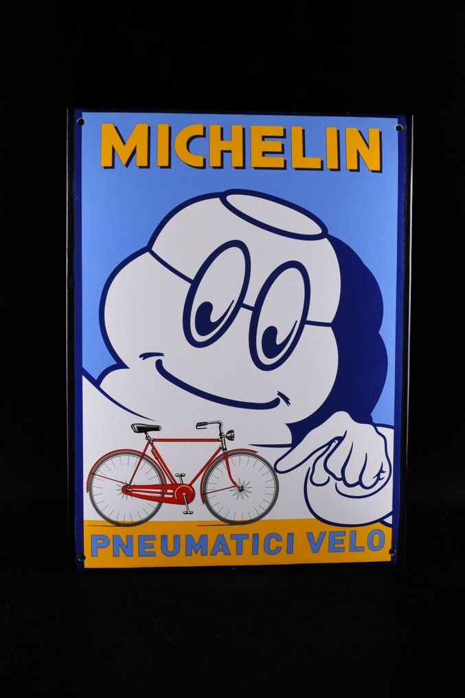 Lot 158: Sign - Michelin - Michelin "pneumatici velo"; enamel sign; baby blue