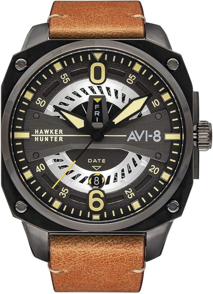Lot 181: AVI-8 Men's 45mm Hawker Hunter Hawker Hunter Black Japanese Quartz Watch with Leather Strap