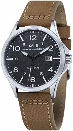 Lot 182: AVI-8 Men's 43mm Hawker Harrier Black Japanese Quartz Watch with Leather Strap AV-4019-06