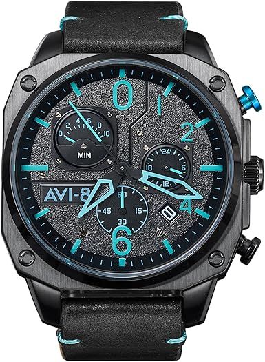 Lot 183: AVI-8 for Men 45 mm Hawker Hunter Chronograph Retrograde Japanese Quartz Pilot Watch with Leather, Rubber or Stainless Steel Strap AV-4052
