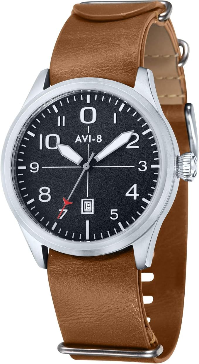 Lot 186: AVI-8 Men's 43mm Flyboy Watch with Leather Strap AV-4028-09