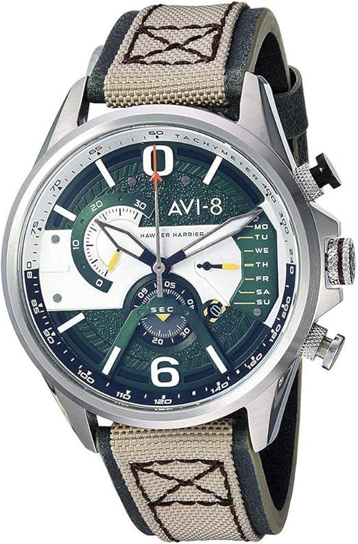 Lot 188: AVI-8 Men's 'Hawker Harrier II' Quartz Stainless Steel and Leather Aviator Watch