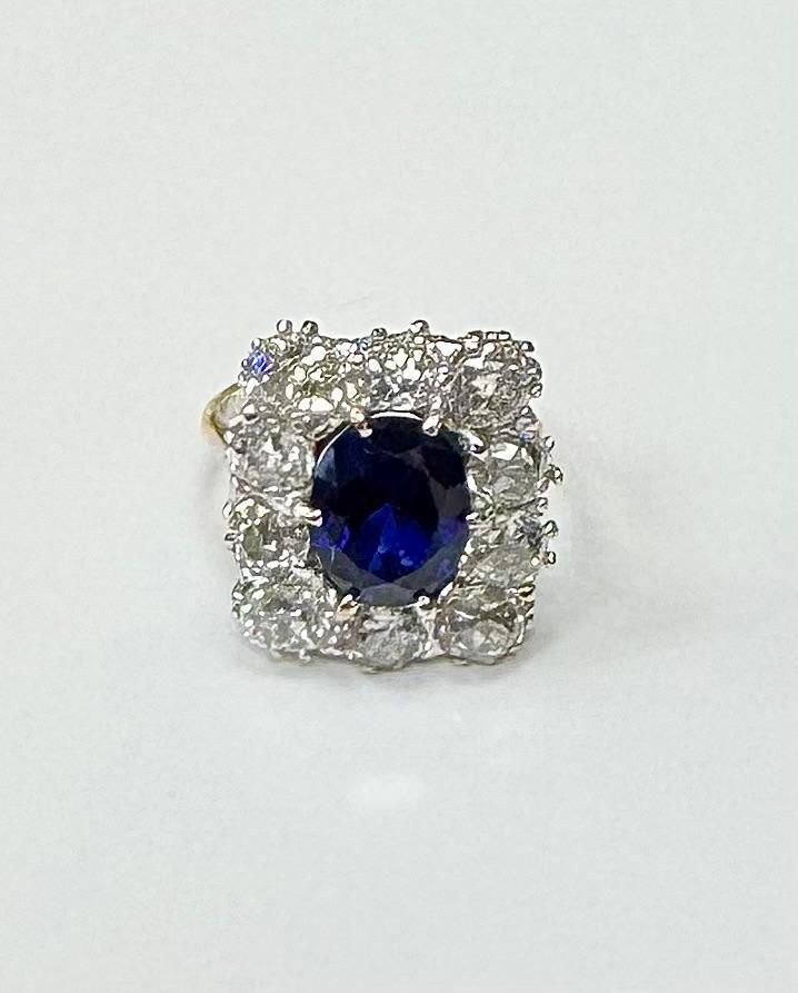 Lot 168: 10, 50 point old cut diamons 18ct yellow gold shank with a synthetic sapphire 10gram
Description: