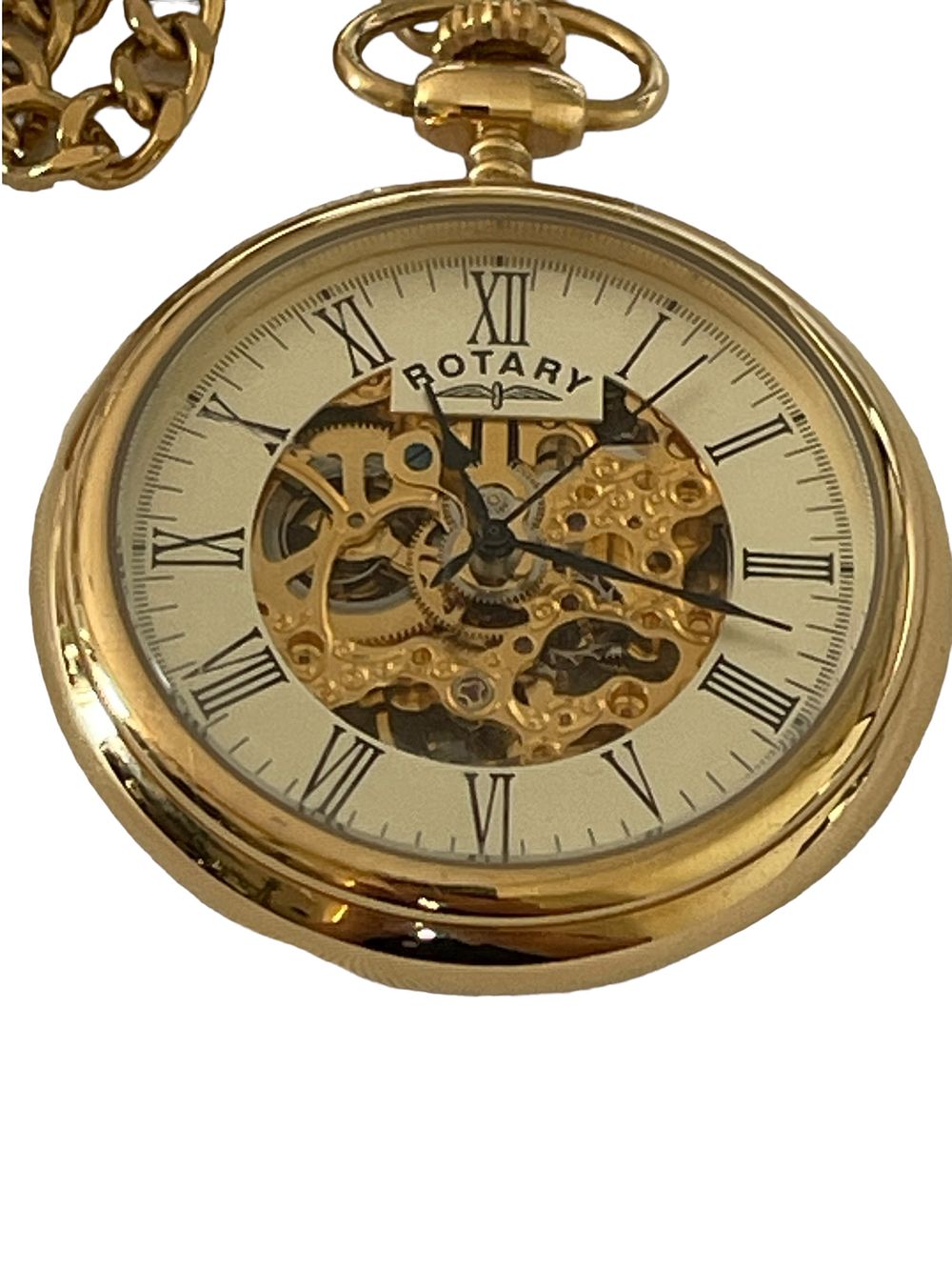Lot 178: Gold Plated Rotary AUTOMATIC Ultra Slim Pocket Watch with a Silver Coloured Dial, Roman Numerals & Sapphire Glass. .