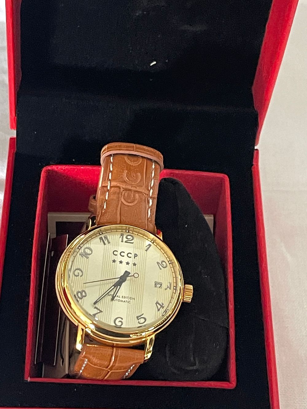 Lot 180: CCCP Automatic Gold Plated leather strap, very collectable