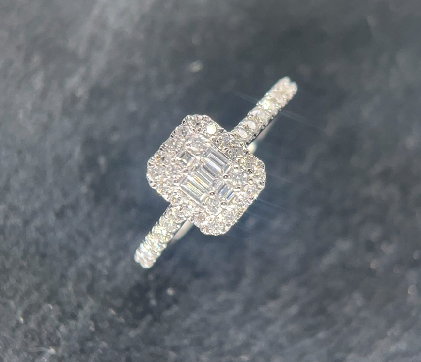 Lot 262: Platinum Multi Cluster Emerald Cut Diamond Engagement Ring 0.53ct Ring Size	 M N O
