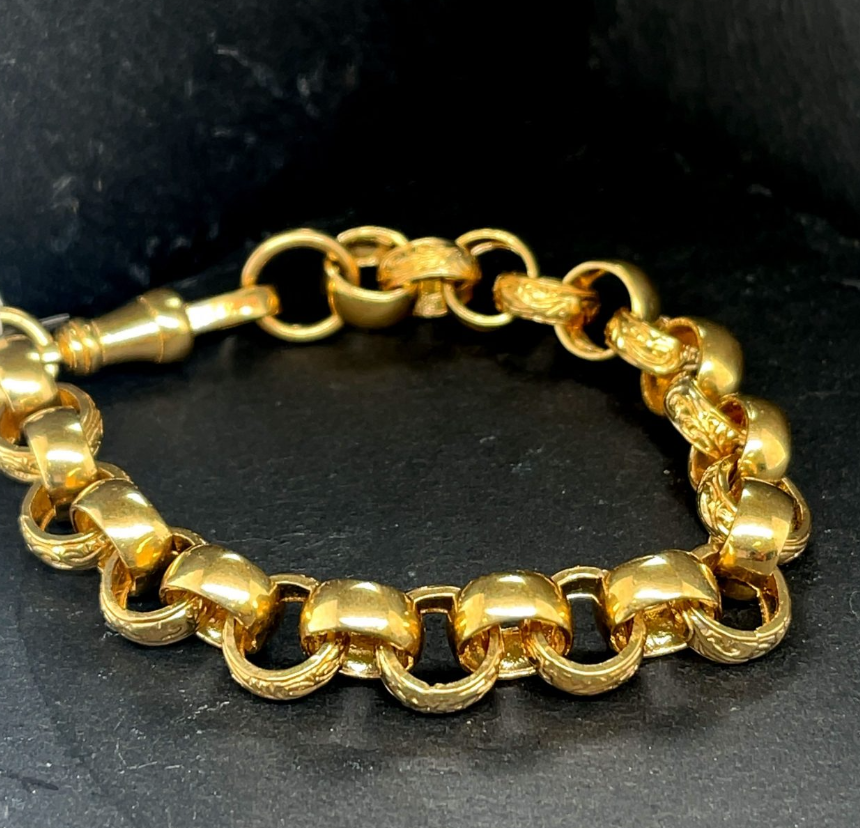 Lot 265: 9ct Yellow Gold Belcher Bracelet 6 1/2″