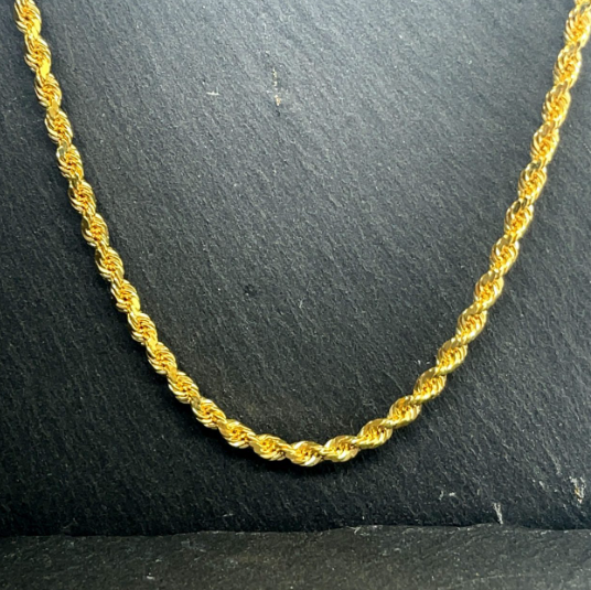 Lot 268: 9ct Yellow Gold Diamond Cut Rope Chain 20″