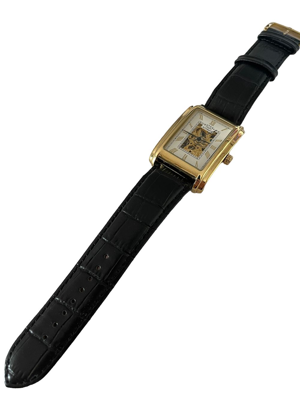 Lot 271: Rotary Swiss made automatic men’s gold plated Swiss skeleton men’s watch fully working with main agents warranted with box papers Swiss made very collectible RRP£499