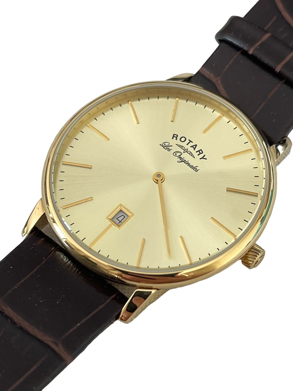 Lot 287: Rotary Les Originales Swiss Made mens watch, with box and warranty.
Brown leather strap.