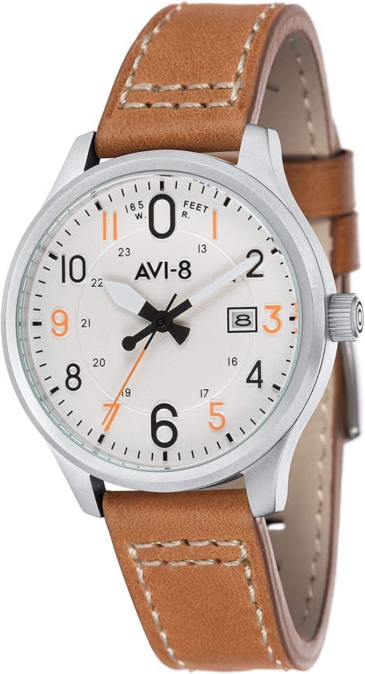 Lot 331: AVI-8 Men's AV-4053 Hawker Hurricane Altimeter Edition Stainless Steel Japanese-Quartz Aviator Watch with Leather Strap