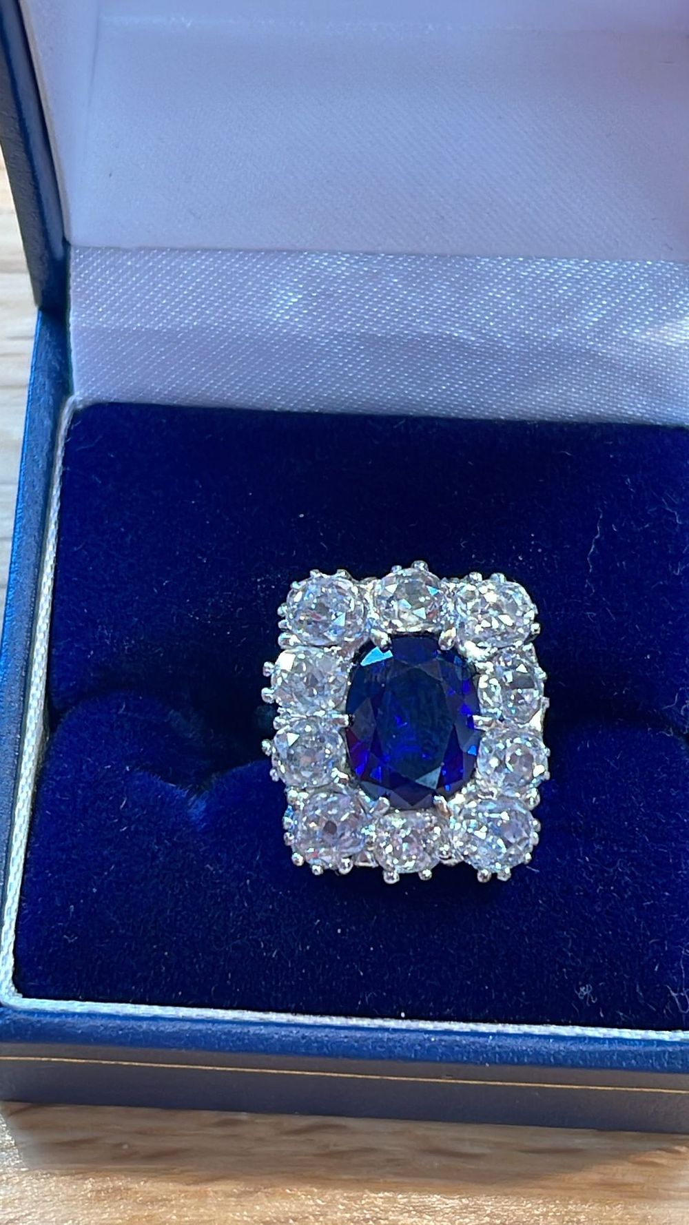 Lot 343: 18ct and platinum Victorian cut diamonds and man made sapphire