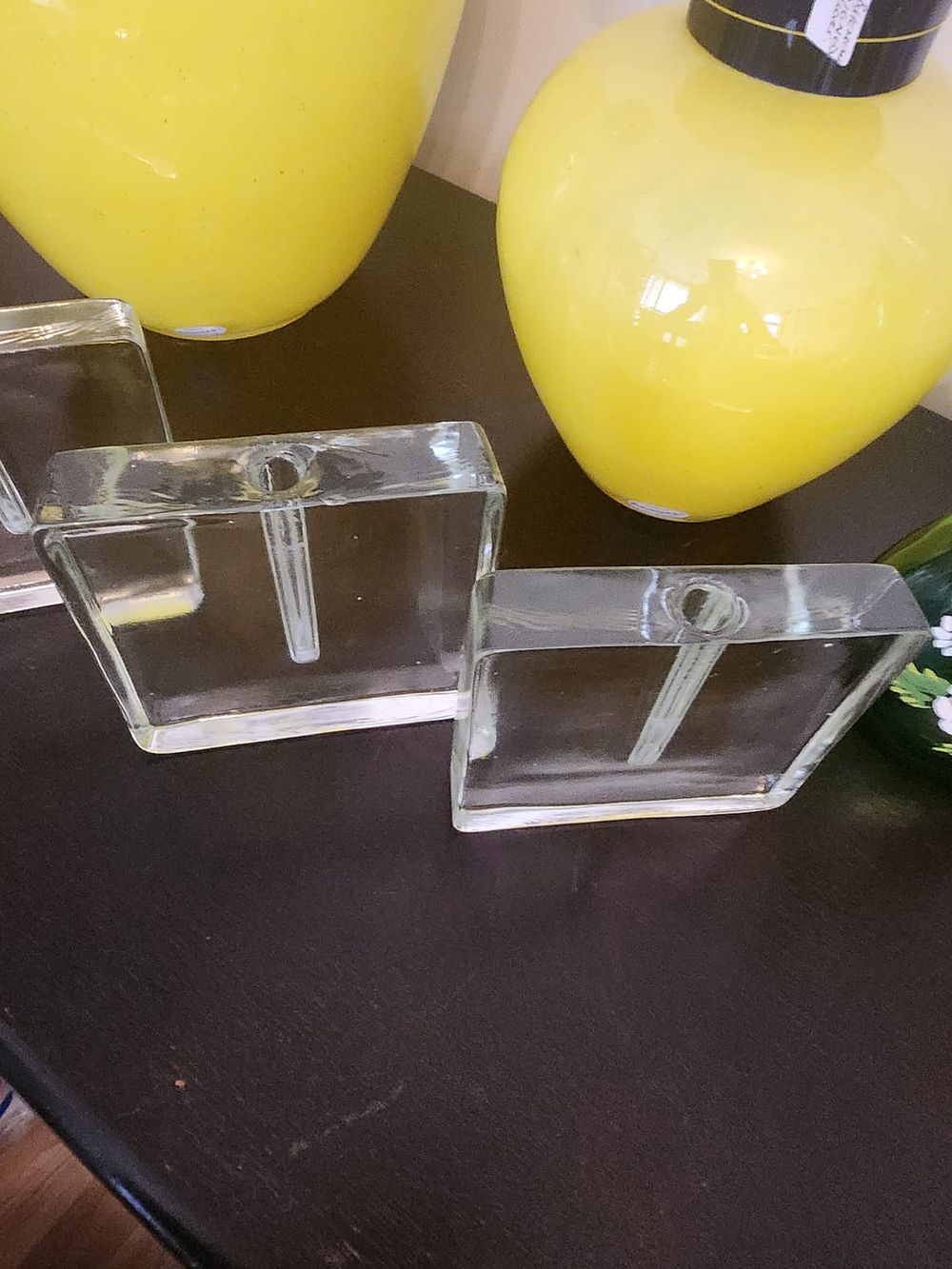 Lot 359: Set of 3 mid century Littala Finland glass ice block single stem flower holder