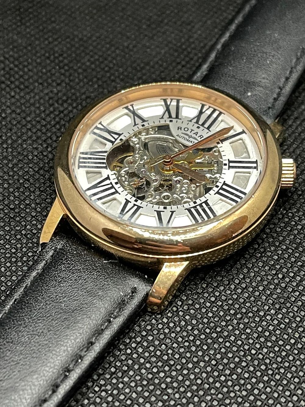 Lot 156: Rotary skeleton automatic mens gold plated watch return working but not tested used