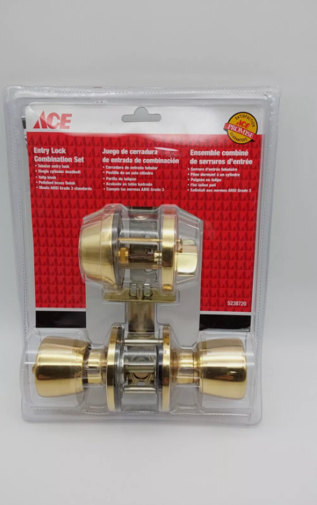 Lot 243: ACE 2 Piece COMBINATION ENTRY LOCK SET Polished Brass Door Knob Handle Kit X4key