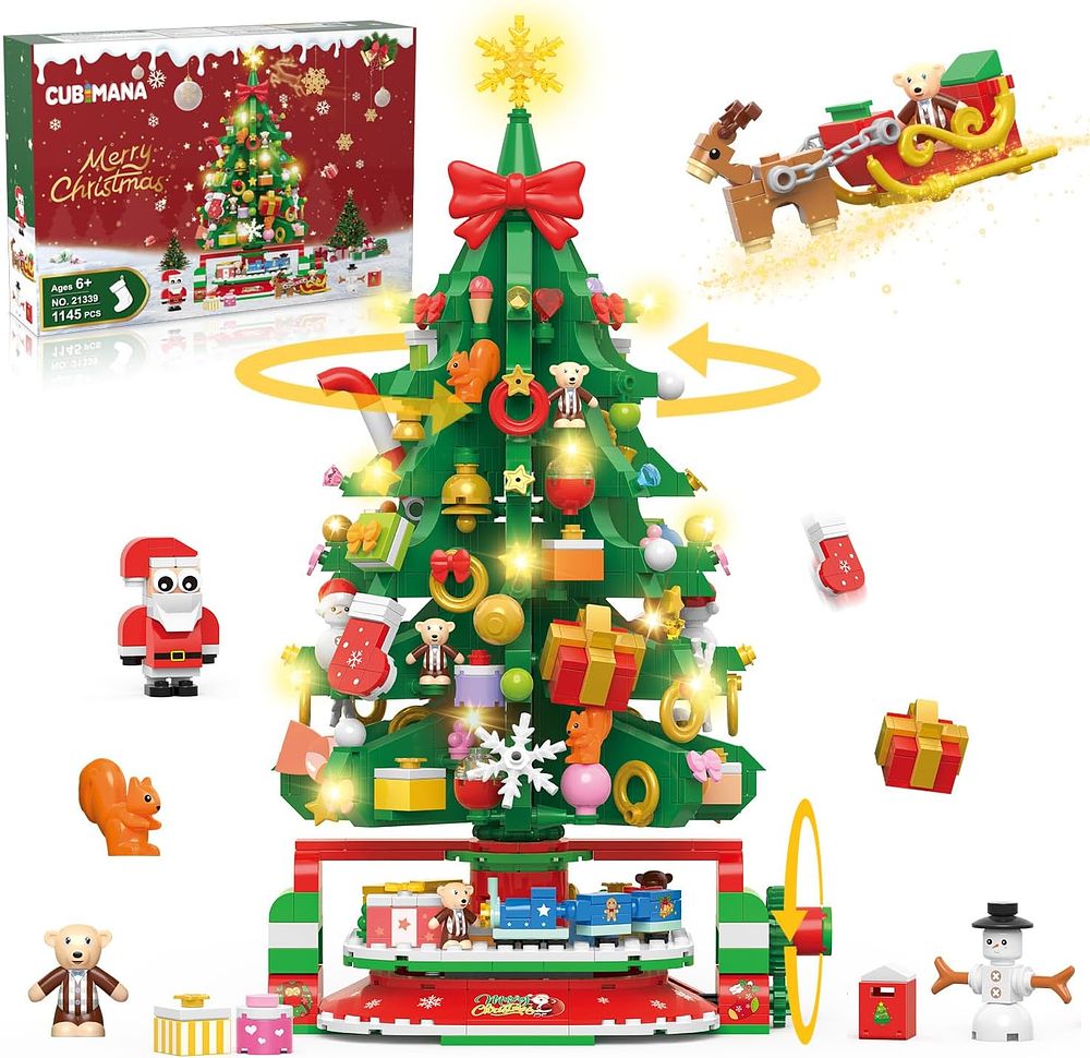 Lot 245: Christmas Tree Brick Music Box, 360Pcs DIY Christmas Tree Building Block, Rotating Gift Pls Note these are 3.6mm mini bricks