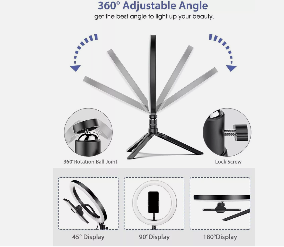 Lot 252: 10.2" Selfie Ring Light with Tripod Stand & Phone Holder, Dimmable Desk LED
