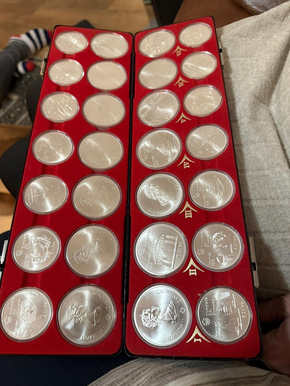 Lot 364: set of 28 0.925 silver Canadian 10 & 5 dollar Montreal olympics coins.