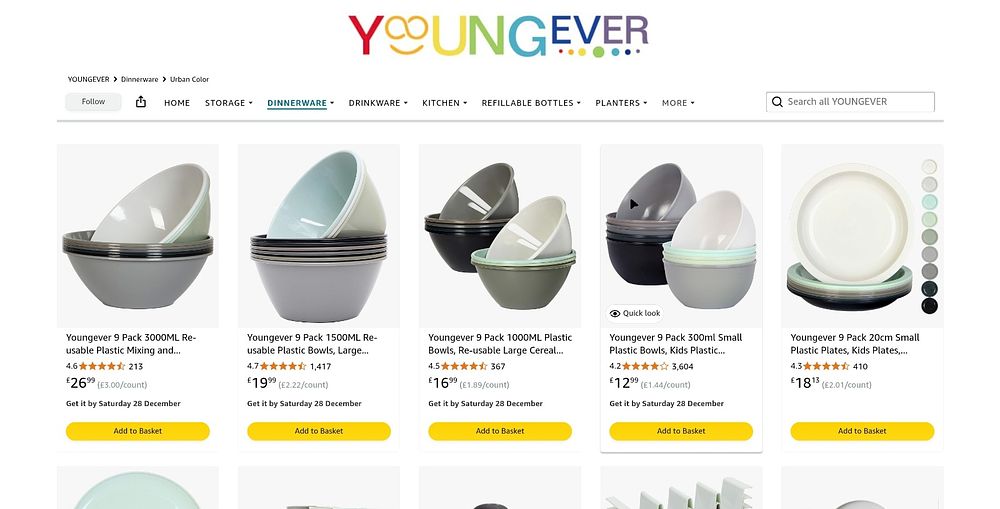 Lot 151: Youngever 9 Pack 1000ML Plastic Bowls, Re-usable Large Cereal Bowls