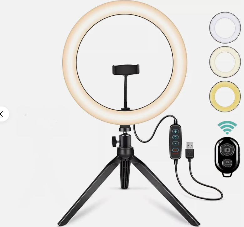 Lot 279: 10.2" Selfie Ring Light with Tripod Stand & Phone Holder, Dimmable Desk LED.