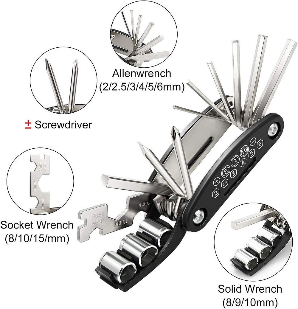 Lot 292: Full Upgraded: 16 in 1 Multi-Function Bike Tools, Puncture Repair Kit