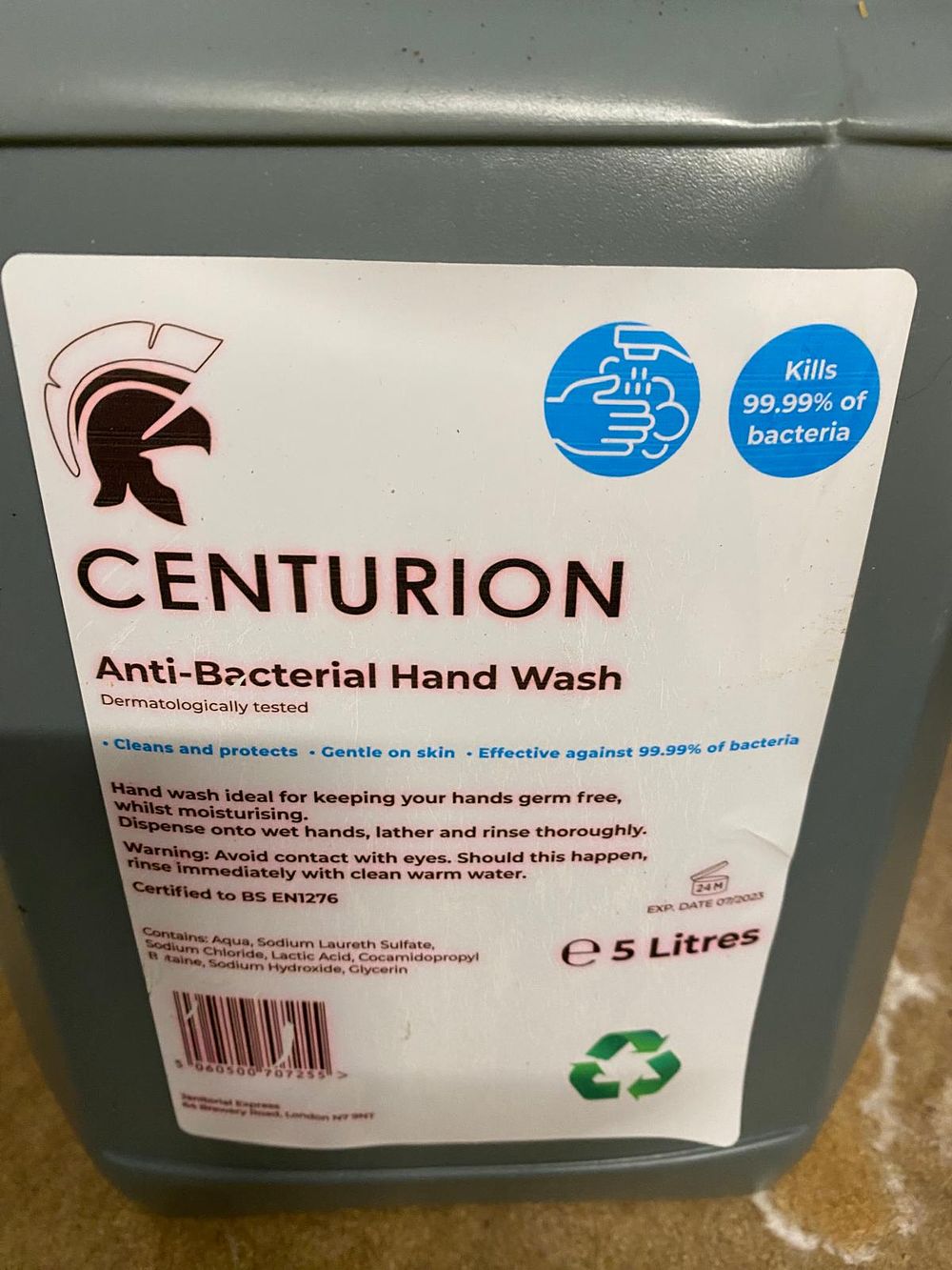 Lot 9: Centurion anti bacterial hand wash 5L