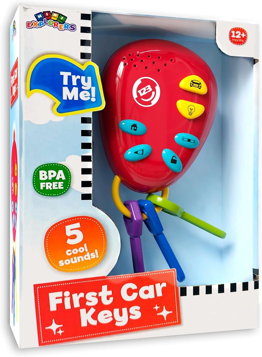 Lot 400: Lollipop Kids Car Keys Sensory Baby Toy: Teething Keys, Baby Rattle, All in One! Sensory Toys for Babies and Toddlers. Adventure Ready Batteries Included