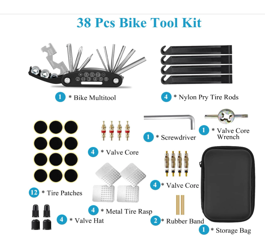 Lot 428: Bike Repair Kit, 38 PCS Bike Puncture Tire Repair Tool Kit Contains 16-in-1 Bicycle