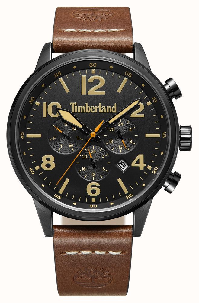 Timberland Myrtle – Black Leather Strap Watch. Timberland Myrtle Black Multi Dial Brown Leather 